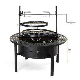 33 inch Outdoor Fire Pit with 2 Cooking Grills, Wood Burning Firepit with Removable Swivel Grill, for Backyard Deck Bonfire Patio Picnic, Black