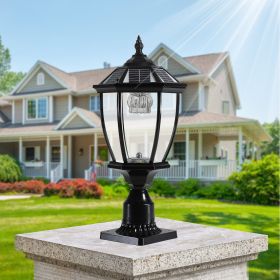 20"(H) Black Solar Powered LED Outdoor Lantern, Vintage Garden Light with Elegant Glass Design for Pathways, Yards, and Patios (1-Pack)